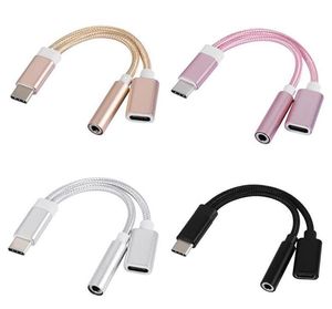 2 in Type C to mm Headphone Adapter Cables Aux USB Audio Plug Charging Cable for Samsung huawei Cell Phones