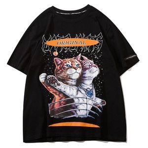 Lacible Men tees Hip Hop Streetwear Tshirt Romantic Cats Letter t Shirt Harajuku Cotton Summer Short Sleeve Tops
