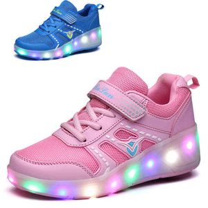 spor tekerlekler silindir ayakkabıları toptan satış-Silindir Sneakers Tekerlekler Çocuk Çocuk Kız Erkek Babys Hediye Moda Spor Rahat LED Işık Yanıp Sönen Koşu Paten Ayakkabı G1210