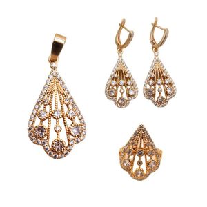 Earrings Necklace Trendy Wedding Fashion Jewelry Sets Accessories White Stone Zircon Women Luxury Dangle Gold Rings Pendent