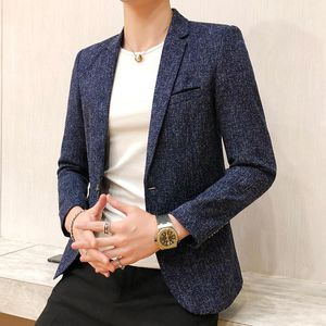 Modric Fashion Slim Fit Men Blazers Personalityシンプルな創造的なリネンシングルブレストコートデザインのデザインのベストホムジャケットEC50xFメンズスーツ