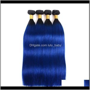 ProductsBrazilian Weaves Ombre Bundles BBlue Straight Body Waves Wefts Human Hair Extensions Vedles Drop Leverans G6TKZ