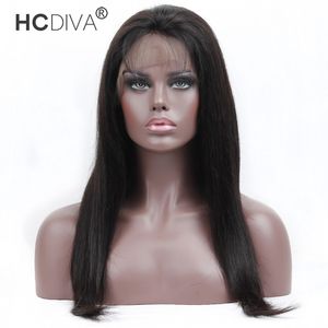 perulu insan saçı 22 inç toptan satış-Perulu Virgin İnsan Dantel Ön Peruk Düz inç Yoğunluk PrePluck Bebek Saç Siyah Kadınlar Için Doğal