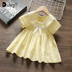 sevimli küçük kız sarı elbise toptan satış-Kız elbiseleri bebek kız sarı elbise toddler ekose küçük kız giyim yaz sevimli giysiler doğum günü için