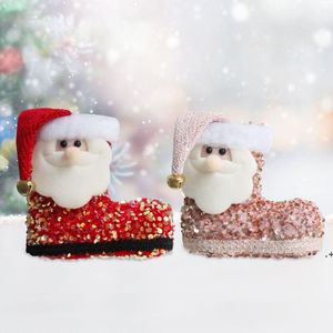 yılbaşı santa çizme hediye poşetleri toptan satış-Noel Hediye Çantaları Noel Baba Sevimli Payetli Üç Boyutlu Çizmeler Şeker Çorap Noel Ağacı Dekorasyon Kolye GWA8523