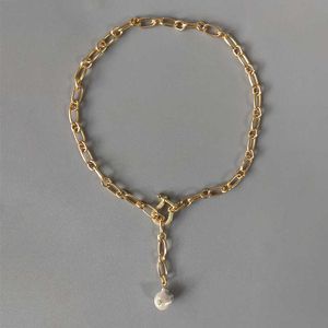 punk koppar plätering guldfärg kedja halsband mode naturlig pärla hängsmycke smycken handgjord glänsande karabiner utsmyckning