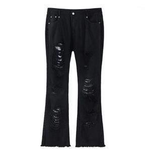 Męskie dżinsy Eukaaru High Street Ripped Man Streetwear Trudny Denim Moda Haftowane Spodnie rozszerzone Kobieta Szeroki Nogi Spodnie