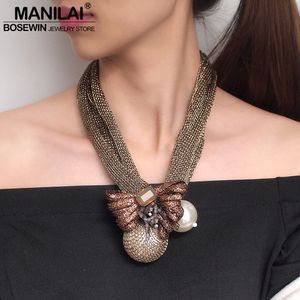 manilai duże symulowane perłowe wisiorki naszyjniki dla kobiet kryształowe koraliki kulkowe kwiat oświadczenie Naszyjnik biżuteria Handmade Choker