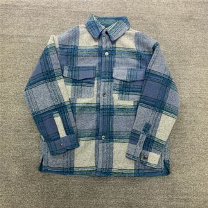 blues jacke großhandel-Männer Frauen Qualität Flanell Blau Plaid Woolen Hemdjacke Pullover