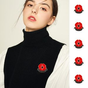 Wholesale red flower pin brooch resale online - Pins Brooches Red Enamel Pin Brooch Christmas Decoration Coat Jacket Commemorative Badge Rhinestone Flower
