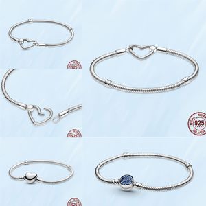 TOP SALE Femme Bracelet Sterling Silver Heart Snake Chain For Women Fit Pandora Charm Beads Jewelry Gift With Original Box