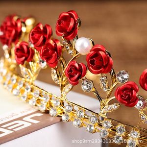 Headpieces Crown Bride Korean Style Red Rose Flower Queen Wedding Dress Hair Headdress Girl Birthday
