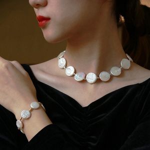 Baroqueonly Natural Button Pearl Sets Vintage Smycken Sterling Silver Necklace Chocker Kvinnor Party Gift Fashion HQF1
