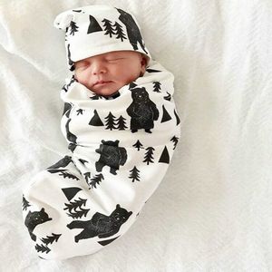 Wholesale newborn boy photo for sale - Group buy Newborn Boy Girl Cocoon Swaddle Wrap White Black Bear Print Baby Sleeping Bag with Hat Headhand Set Cocoon Sack Soft Photo Props H1019