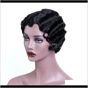 Korte Pixie Cut voor Dames Afrikaanse Afro Roze Vinger Wave Wig Updi To1yh