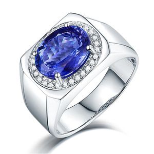 anel de cluster de diamante de safira venda por atacado-Anéis de cluster Moda Azul Crystal Sapphire Gemstones Diamantes Bague para Homens Branco Ouro Prata Cor Jóias Bijoux Party Acessório Presente