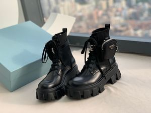 with box Women Designers Rois Boots Ankle Martin and Nylon Boot military inspired combat bouch attached to the bags luxurious Luxury ladies lady woman monolith prad