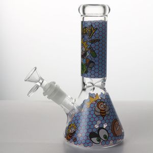 Hookah Glass Bong Water Pipe Animation stickers small inches beaker Bongs Dab Rig With mm Pipe Bowl Joint And Downstem For Smoking Factory Direct Sale