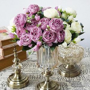 Decorative Flowers Wreaths Party Beautiful Rose Peony Artificial Silk Small Bouquet Home Spring Wedding Decoration Marriage Fake Flower