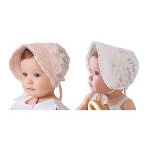 Spring Cap Summer Sweet Princess Hollow Baby Girls Hat Lace Up Beanie Bomull Bonnet Barn Barn Flower Lace Floral Caps Hattar