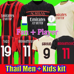ibrahimovic futbol forması toptan satış-AC Futbol Forması Milan Ibrahimovic Paqueta Bennacer Romagnoli Futbol Gömlek Theo Rebic Erkekler Çocuk Seti Uzakta Üçüncü