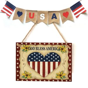 wood wall plaques toptan satış-Yaratıcı Amerikan Temmuz Bağımsızlık Günü Parti Ahşap Plak Işareti Tanrı Bless ABD Duvar Asılı Ahşap Dekorasyon