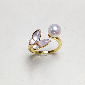 Shell Butterfly Rings Freshwater Pearls Ring for Women Pearl Finger Jewelry Fashion Adjustable Size Jewellery Gift