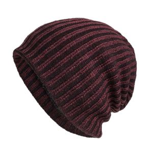 Mössor hattar plysch tvåfärg vertikal randig stickad ull stripe hatt vinter plus sammet utomhus cykling värme unix hood ski
