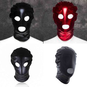 Nxy SM Bound Unisex Adults Latex Face Mask Shiny Metallic Open Mouth Eye Headgear Full Hood Masquerade Cosplay Costume