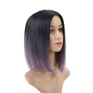 Bobo Front Lace Pruik Vrouwelijke geleidelijk veranderende kleur Medium Split Short Straight Hair Chemical Fiber Headcover