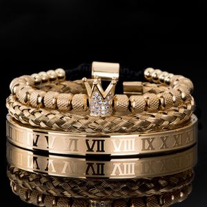 Lyx CZ Crown Roman Royal Charm Man Armband Rostfritt Stål Kristall Armband Par Handgjorda Smycken