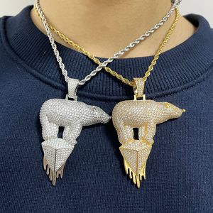 silver polar bears großhandel-Mode Euro aus Zirkon Tier Polar Bär Halskette Anhänger Gold Silber Überzogene Bling Hip Hop Schmuck Geschenk