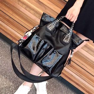 Wholesale black rivet handbags for sale - Group buy Shoulder Bags Luxury Women Handbag Split Leather Sac A Main Black Rivet Fashionable Purses Top Handle Tote Large Capacity Bolso Grande Mujer