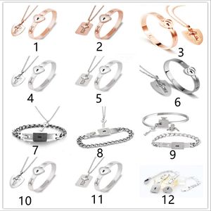 cute couple bracelets charm love bangle silver custom pendants chain diamond heart concentric lock stainless steel jewelry rose gold bangles design necklace