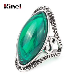 Kinel boho grön stor oval finger ringar för kvinnor vintage antik tibetansk silver kvinnlig uttalande strand semester jewlery gåvor q0708