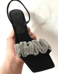 sandalet boyutu 8.5 toptan satış-Tasarımcılar Bayanlar Için Yüksek Topuklu Sandalet Terlikler Stiletto Topuk cm Koyun Kristal Tahıl Saten Kız Boyutu En Kaliteli Ayakkabı Tasarımcı Slaytlar Terlik Elmas