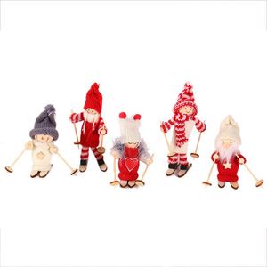 spielzeug ski großhandel-Party Weihnachten Spielzeug Ornamente Baum Anhänger Mini Puppe Ski Skiholz Spielzeug Dekorationen