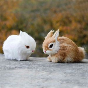mini bunnies toptan satış-Mini Gerçekçi Sevimli Beyaz Peluş Tavşan Kürk Gerçekçi Hayvan Paskalya Bunny Simülasyon Tavşan Oyuncak Modeli Doğum Günü Hediyesi Q0727
