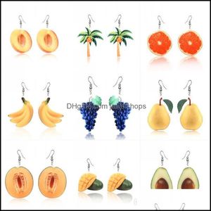 Dangle ljuskrona örhängen smycken frukt banan persikor kiwi orange gurka pine söt droppe hook hängande valentines dag present leverans