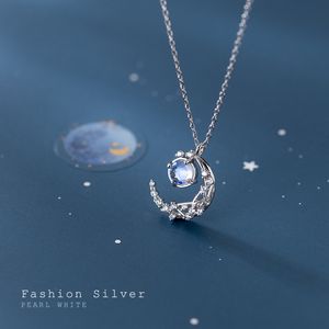 Attractive Beautiful sterling silver Ladies moon and star pendant necklace jewerly for lover stamped s925
