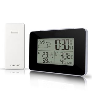 デジタルアラーム時計の気象ステーション無線センサー湿度計温度計ウォッチLCDタイムデスクトップテーブルクロックは屋内屋外温度湿度を示す