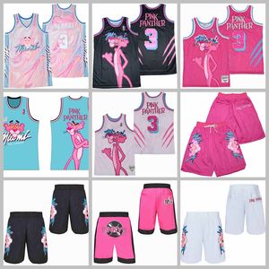 los hombres visten de color rosa al por mayor-Película TV Basketball Miami Pink Panther Jersey Vice Mármol Black White Shorts Wearss Edición limitada cosida de buena calidad Hombres