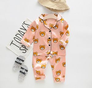 Baby pyjamas sätter sommar höst barn tecknad pyjamas för tjejer pojkar sleepwear kortärmad kostym långärmad bomull nattkläder barn kläder
