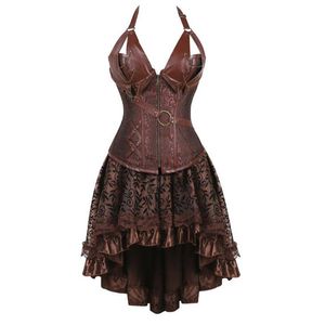 Plus Size Dames Jurk Vintage Gothic Lace Up Asymmetrical PU Lederen Middeleeuwse Steampunk Victoriaanse Lolita Corset Outfits Casual Jurken