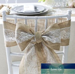 Party Supplies cm Naturligt Elegant Burlap Lace Chace Sashes Jute Chairs Tie Bow för Rustik Bröllop Evenemang Dekoration CCA6845