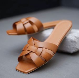 Top Luxury Tribute Women s Leather Slides Sandal Nu Pieds Utomhus Lady Beach Sandaler Casual Tippers Ladies Comfort Walking Shoes