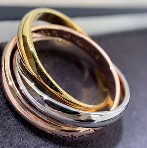 anillos de titanio platino al por mayor-Trinidad serie anillo tricolor k banda chapada en oro joyería vintage reproducción oficial de la moda retro de moda advncted exquisite regalo anillos de alta calidad marca