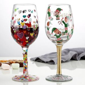 Kieliszki do wina Boże Narodzenie druku szklane wystrój czerwony kubek kreatywnych ręcznie rysunek malowany domowy festiwal kubek zestaw bar