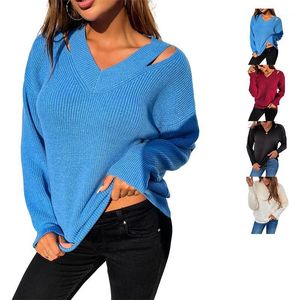 негабаритный мошеннический свитер оптовых-Женские свитеры свитер с длинным рукавом кабель вязать V образным вырезом Повседневная пуловер негабаритных женских джемпер