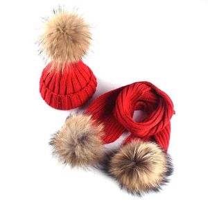 Wholesale baby raccoons resale online - Autumn and Winter Ins Children s Knitted Hat Super Large Raccoon Ball Boys Girls Baby Scarf Wool Set WATA722